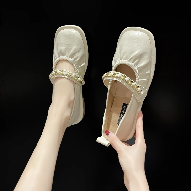 Новост 2022 г., Демисезонные дамски ежедневни лоферы с квадратна бомбе и метална Декоративна Катарама, Модни и ежедневни удобни дамски обувки на дребни подметка Изображение 3