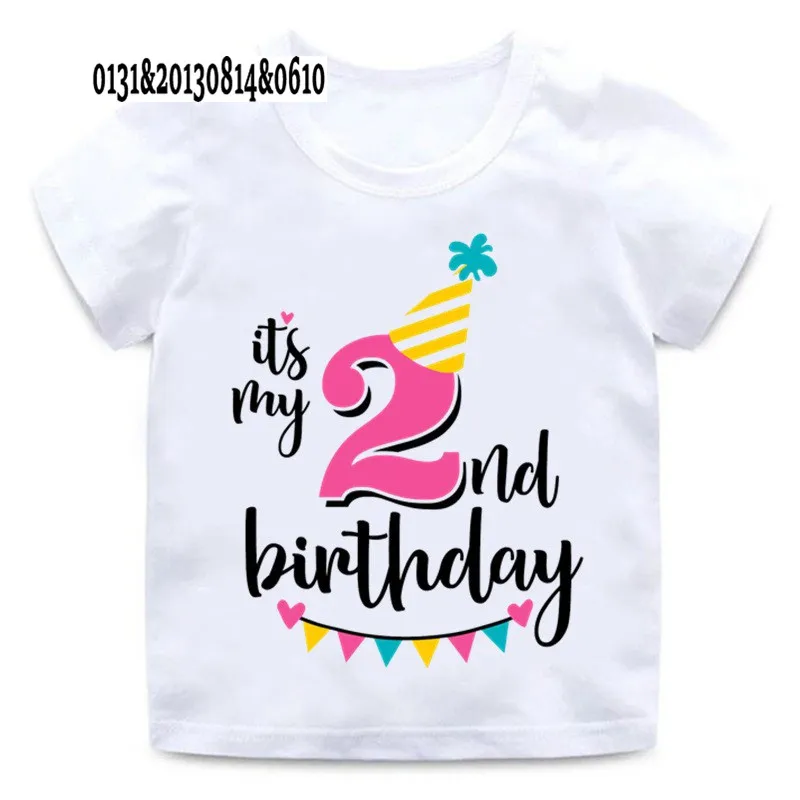 Момичета честит Рожден Ден Номер 1-7 Тениска С Писмото Принтом Детски Тениски Годишна Сладка Облекло Деца Забавен Подарък За Рожден Ден Номер тениска Изображение 1