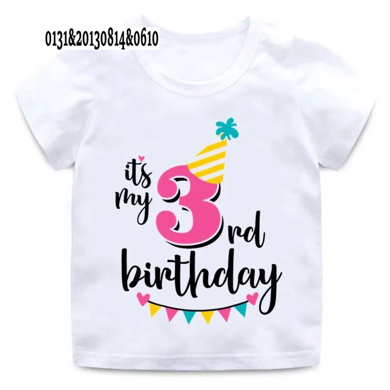 Момичета честит Рожден Ден Номер 1-7 Тениска С Писмото Принтом Детски Тениски Годишна Сладка Облекло Деца Забавен Подарък За Рожден Ден Номер тениска Изображение 2