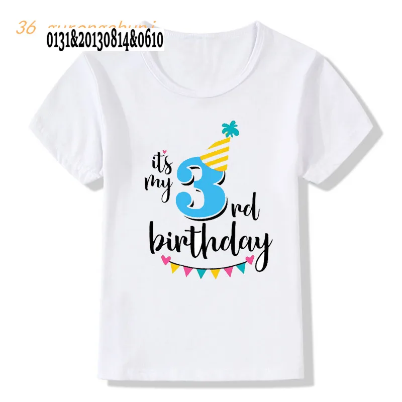 Момичета честит Рожден Ден Номер 1-7 Тениска С Писмото Принтом Детски Тениски Годишна Сладка Облекло Деца Забавен Подарък За Рожден Ден Номер тениска Изображение 4