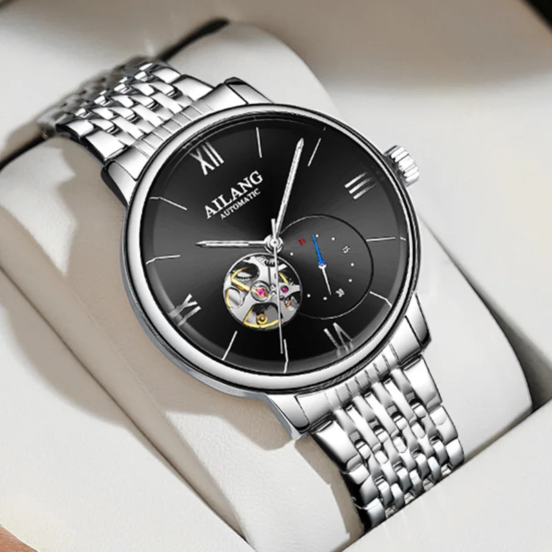 AILANG 2022 нов мъжки часовник автоматично механични часовници прости бизнес автентични маркови мъжки часовник с метална каишка в ултра-тънък Изображение 0