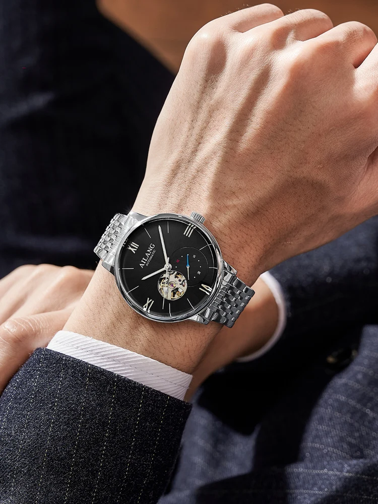 AILANG 2022 нов мъжки часовник автоматично механични часовници прости бизнес автентични маркови мъжки часовник с метална каишка в ултра-тънък Изображение 1