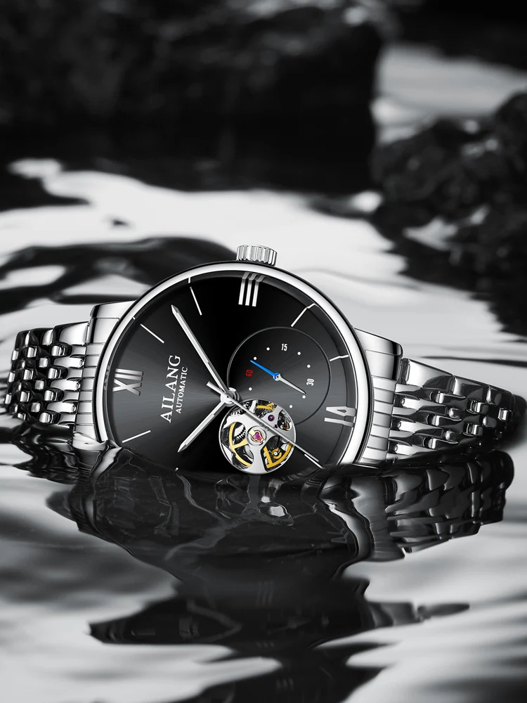 AILANG 2022 нов мъжки часовник автоматично механични часовници прости бизнес автентични маркови мъжки часовник с метална каишка в ултра-тънък Изображение 2