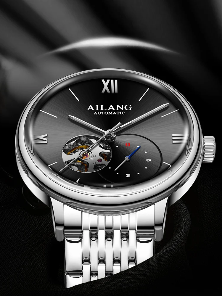AILANG 2022 нов мъжки часовник автоматично механични часовници прости бизнес автентични маркови мъжки часовник с метална каишка в ултра-тънък Изображение 3