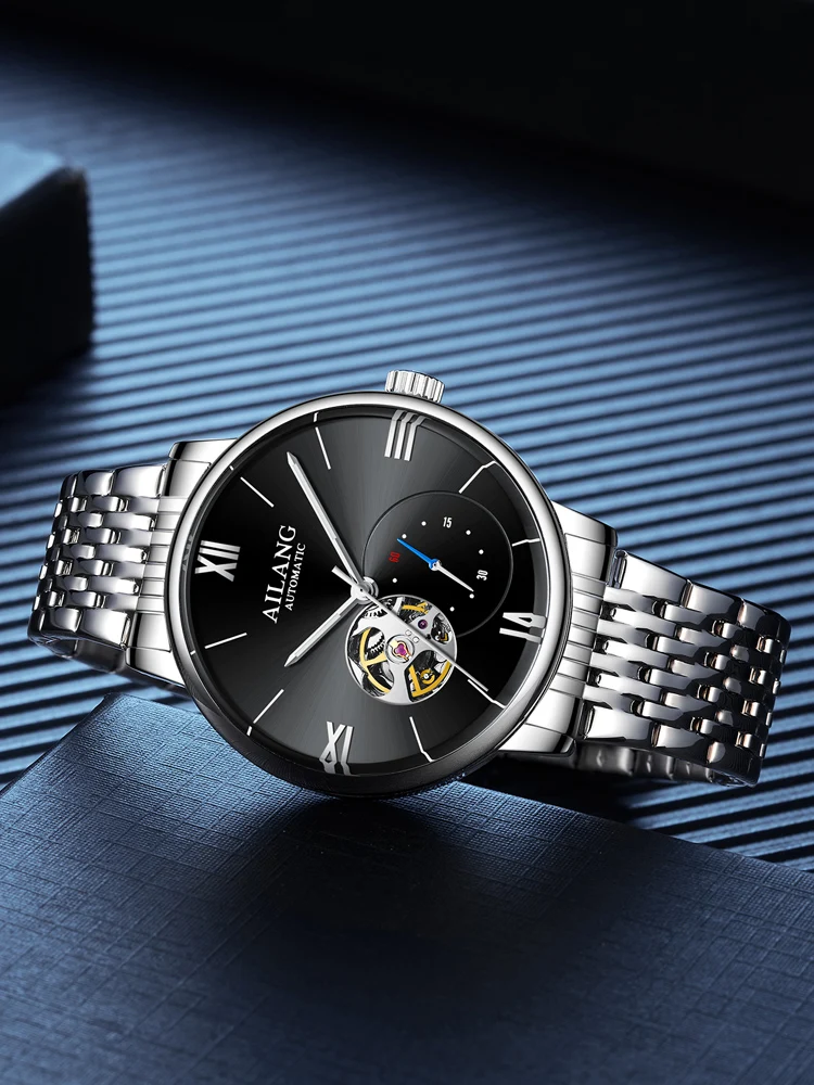 AILANG 2022 нов мъжки часовник автоматично механични часовници прости бизнес автентични маркови мъжки часовник с метална каишка в ултра-тънък Изображение 4