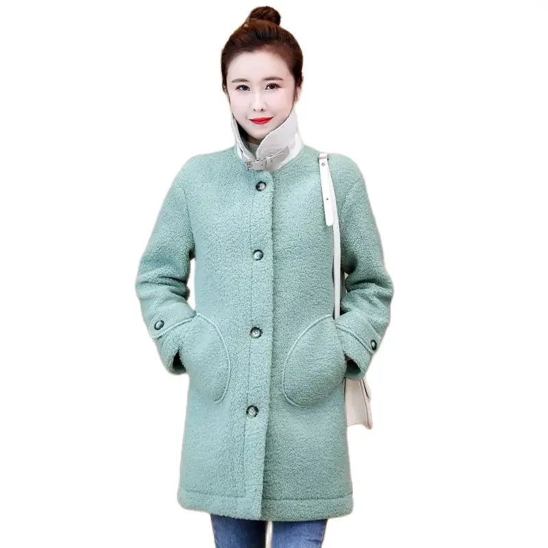 Палто от Вълна от Овце Женски 2021 Зимата Нова вълна палто от изкуствена кожа Женски корейското Свободно палто със средна дължина D1716 Изображение 0