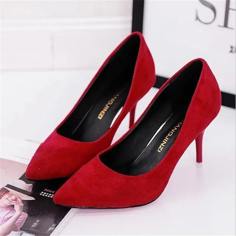 Гореща Дамски обувки Обувки-лодка с остри пръсти, рокля от лачена Кожа, червени Обувки-лодка на висок ток 8 см, Сватбени обувки със сенки, Zapatos Mujer 34-42 Изображение 3