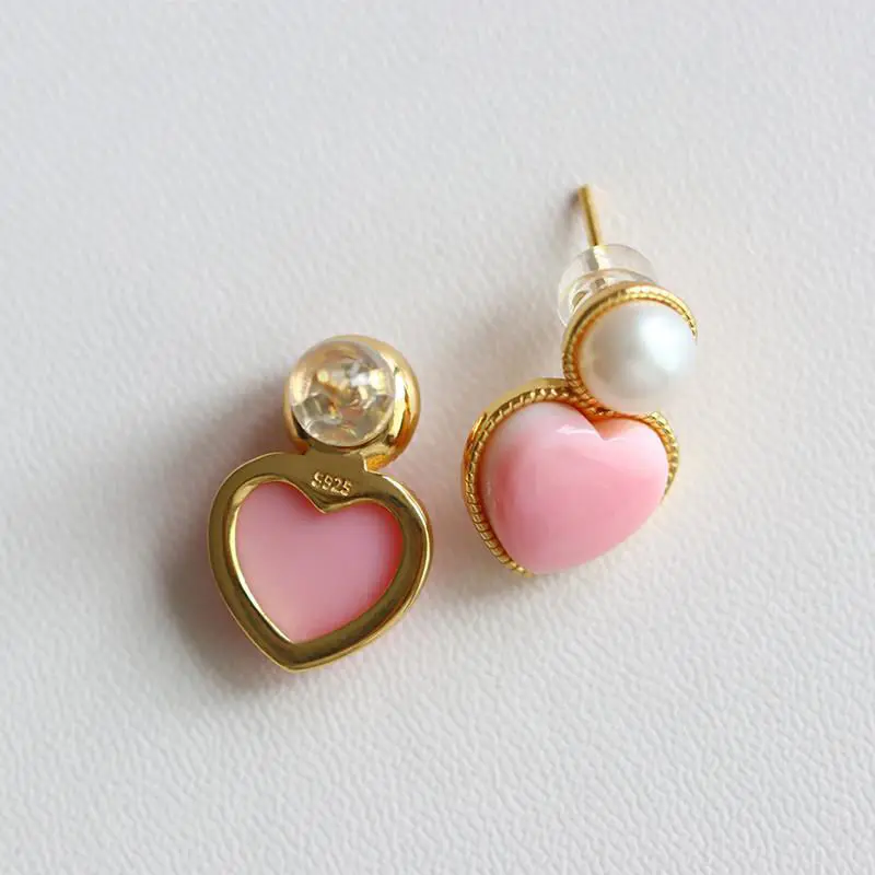 Вдъхновен дизайн, древното златно умения, розови обеци с перли във формата на сърце, изискан темперамент, дамски бижута Изображение 2