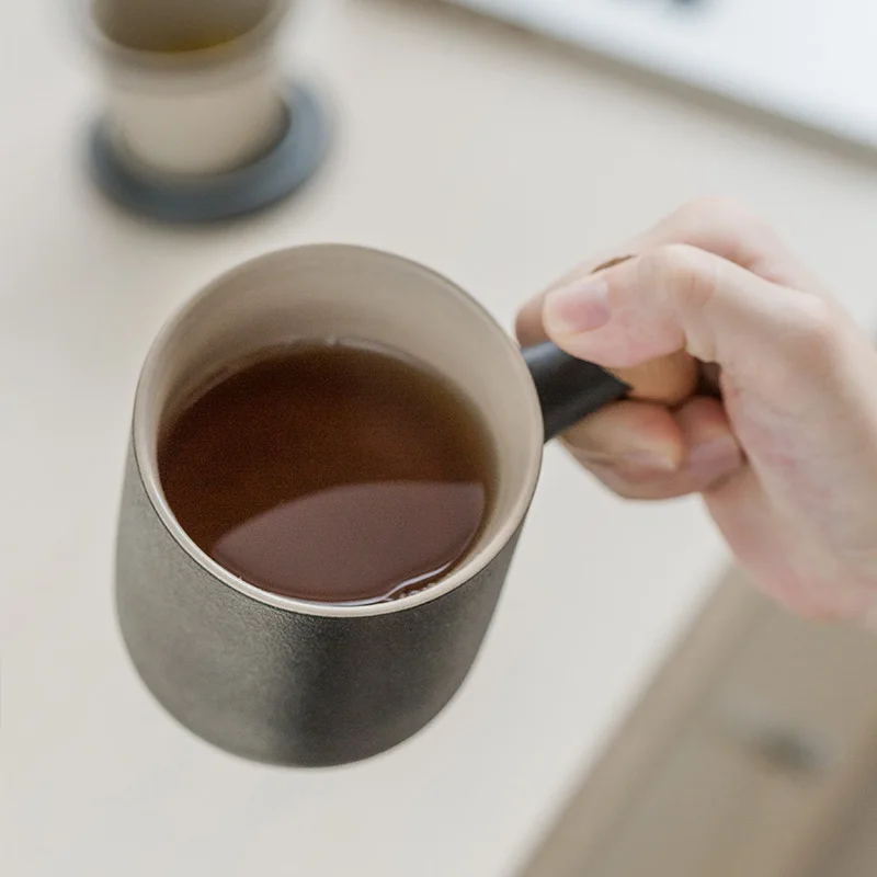 Креативна ретро керамични чаена чаша с дървена дръжка с цедка и капак за офис Изображение 2