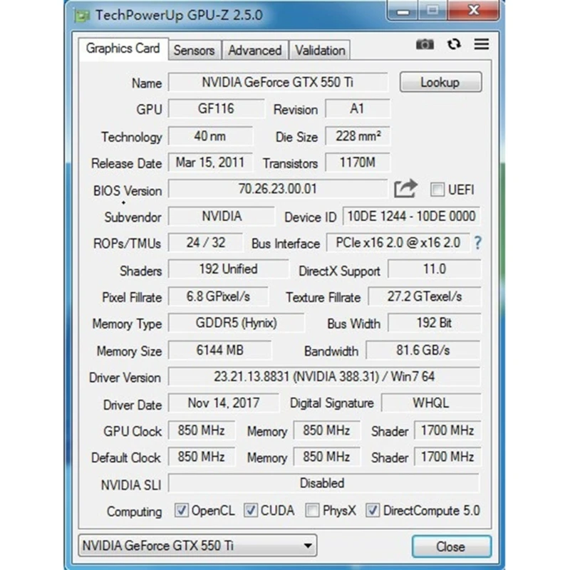 Дискретна графична карта NVIDIA GTX 550ti 6 GB GDDR5 192-битов за КОМПЮТЪР с ниски нива на шум и висок яснота за настолни игри за PC Изображение 3