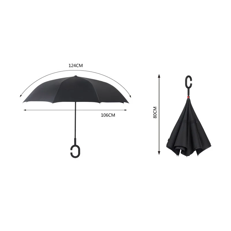 pieghevole lungo gambo doppio strato ombrello invertito antivento inverso c-hook maschio golf ombrello ombrelli inversi per auto Изображение 1