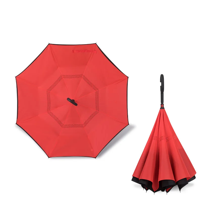 pieghevole lungo gambo doppio strato ombrello invertito antivento inverso c-hook maschio golf ombrello ombrelli inversi per auto Изображение 3