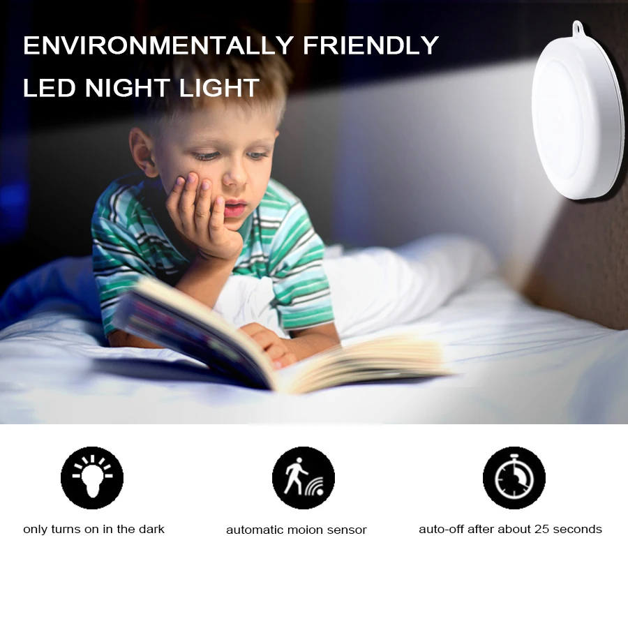 Led Шкаф Нощно Лампа С Датчик за Движение PIR батерия, монтиран на стената Лампа, Безжичен Интелигентен лека нощ Warbrobe Стълбище Спалня Кухня Изображение 1