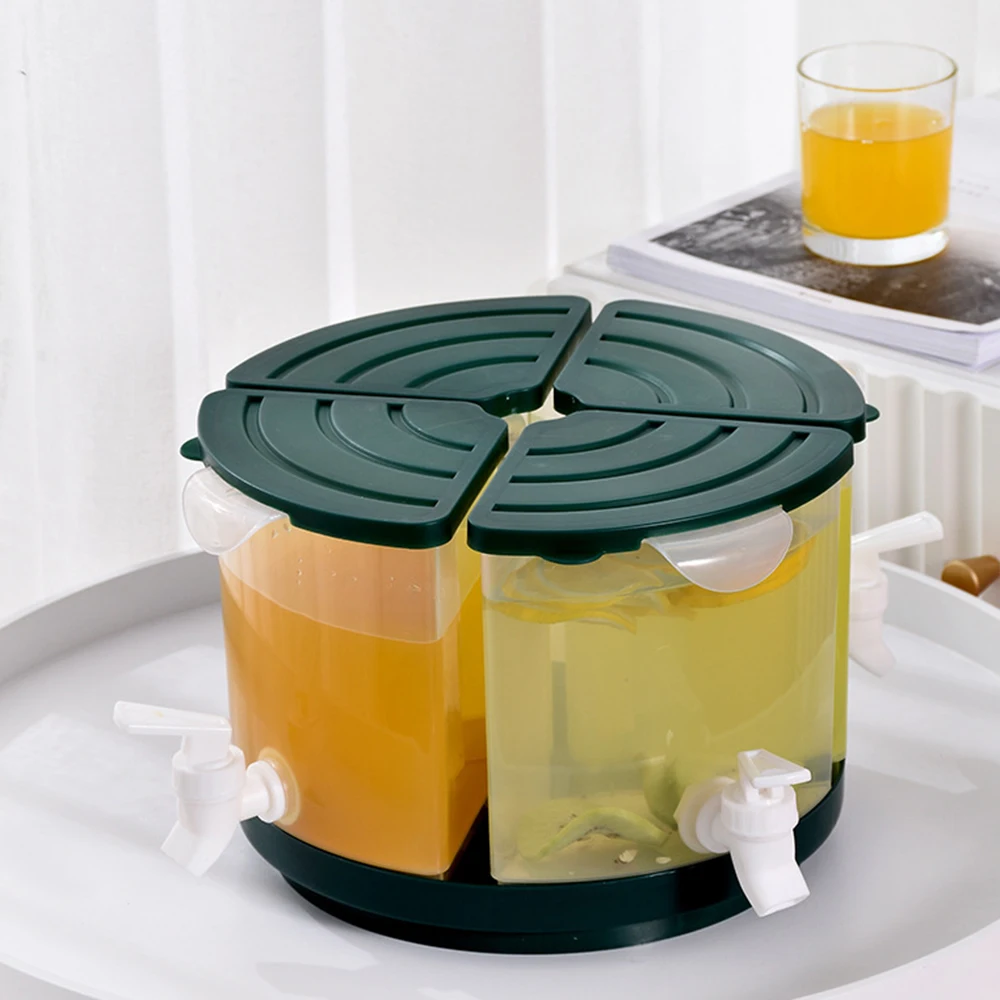 5,5-литров четырехкамерный кана за студена вода с кранче, който се поставя в хладилник, въртящо се на кофа за сок и мляко със студена вода Изображение 0