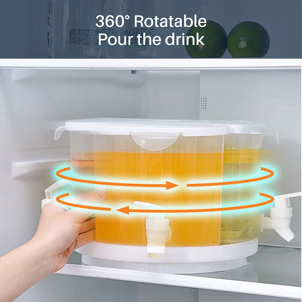 5,5-литров четырехкамерный кана за студена вода с кранче, който се поставя в хладилник, въртящо се на кофа за сок и мляко със студена вода Изображение 3