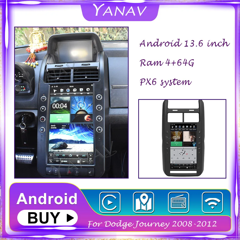 PX6 64G Радиото в автомобила Android Стерео Приемник За Dodge Joureny 2008-2012 Вертикален Екран, GPS Навигация на Видео Мултимедиен плеър Изображение 0