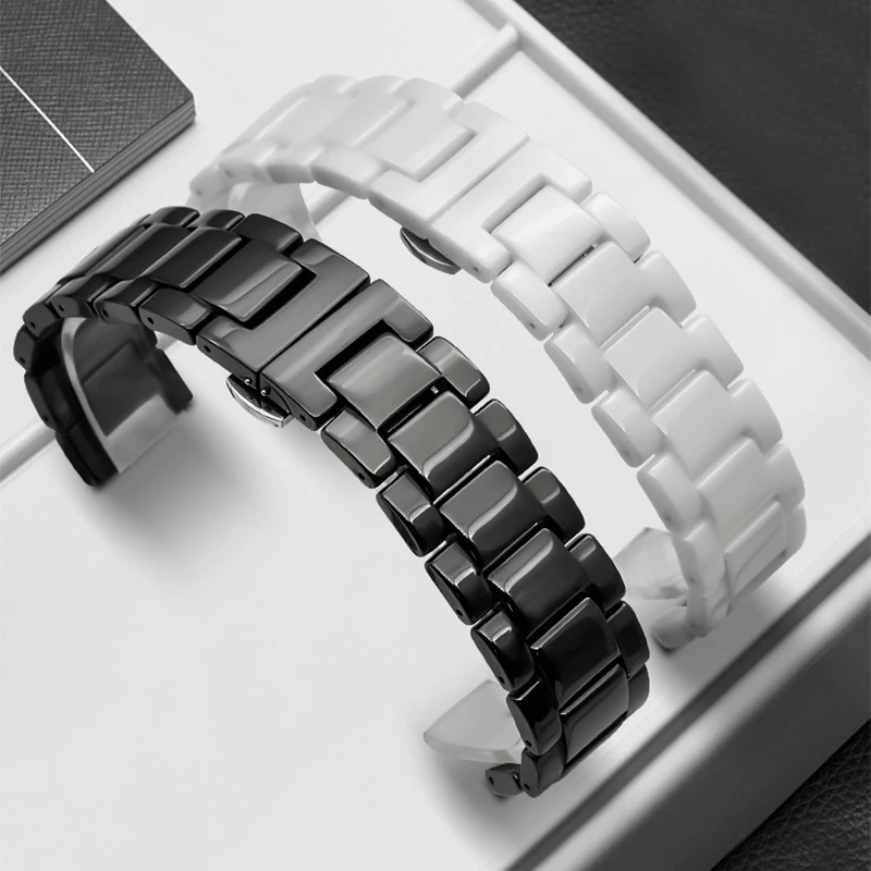 Калин Керамичен каишка за часа 20*11 мм, С вдлъбнати интерфейс, сменяеми керамични гривна, черно, бяло гривна Изображение 0