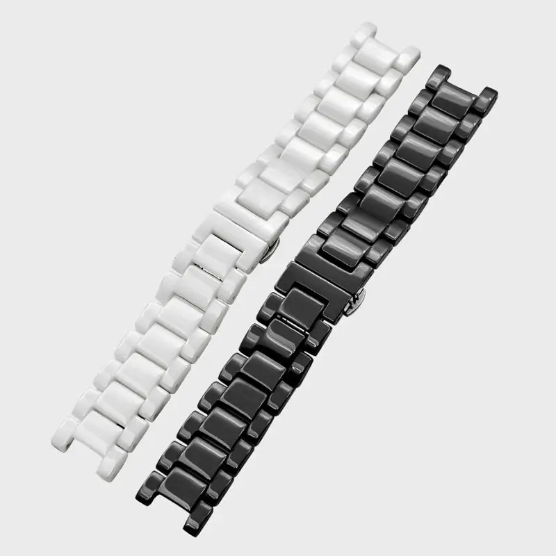 Калин Керамичен каишка за часа 20*11 мм, С вдлъбнати интерфейс, сменяеми керамични гривна, черно, бяло гривна Изображение 2