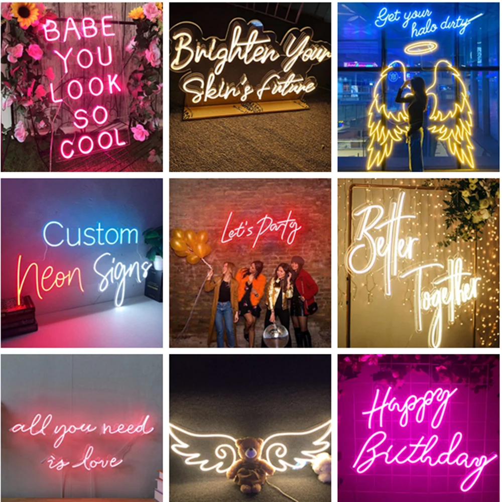 Потребителски Led Неонови Надписи Светлина Сватба Парти Честит Рожден Ден Персонализирани Дизайн Neon Фризьорски Салон Коса Логото На Салон Неонова Реклама Изображение 5