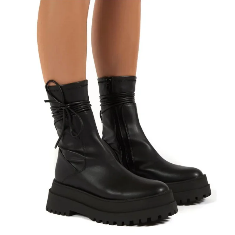 Нов дизайн, дамски обувки размер плюс, 43, женски ботильоны на дебела подметка, модни армейските обувки в стил пънк, женски стръмни обувки дантела, женски Изображение 2