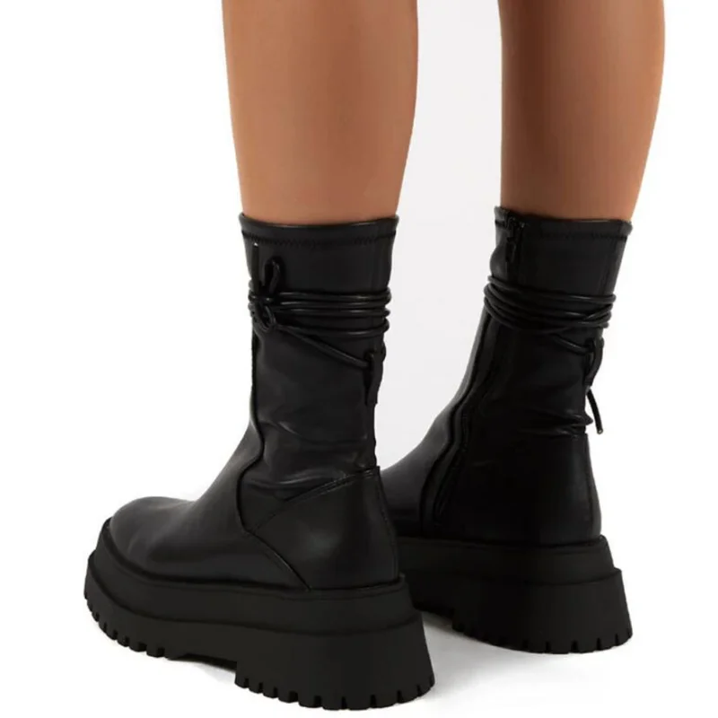 Нов дизайн, дамски обувки размер плюс, 43, женски ботильоны на дебела подметка, модни армейските обувки в стил пънк, женски стръмни обувки дантела, женски Изображение 5