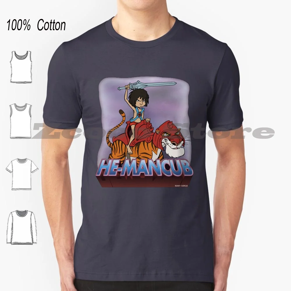 Тениска He-Mancub от 100% памук, висококачествена и удобна тениска He Man Battle Cat застанали начело на Вселената Книга за джунглата Маугли Шер Хан Изображение 0