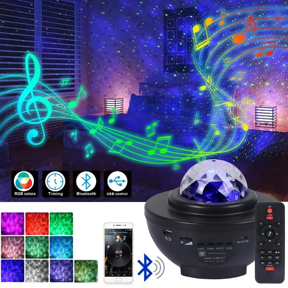 Цветна Звездното Небе Galaxy Проектор Светлина Bluetooth USB Гласово Управление на Музикалния Плеър Led нощна светлина Проекционная Лампа Подарък Изображение 1