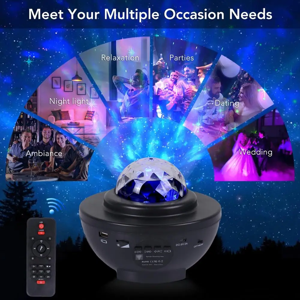 Цветна Звездното Небе Galaxy Проектор Светлина Bluetooth USB Гласово Управление на Музикалния Плеър Led нощна светлина Проекционная Лампа Подарък Изображение 3