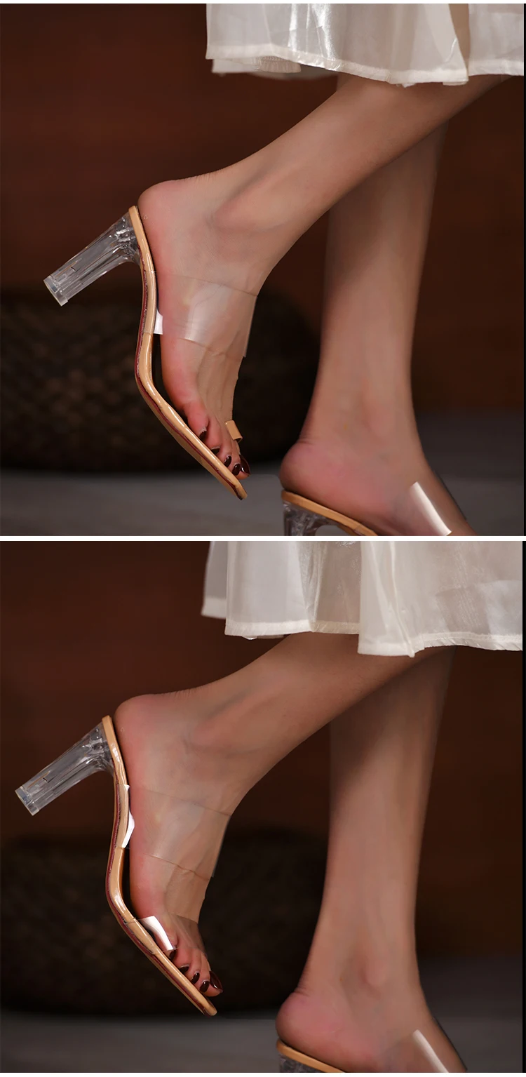 Летни дамски Чехли 2022 г., Улични Прозрачни Сандали от Прозрачно Желе от PVC, вечерни Модни дамски Обувки На висок ток с отворени пръсти Изображение 2
