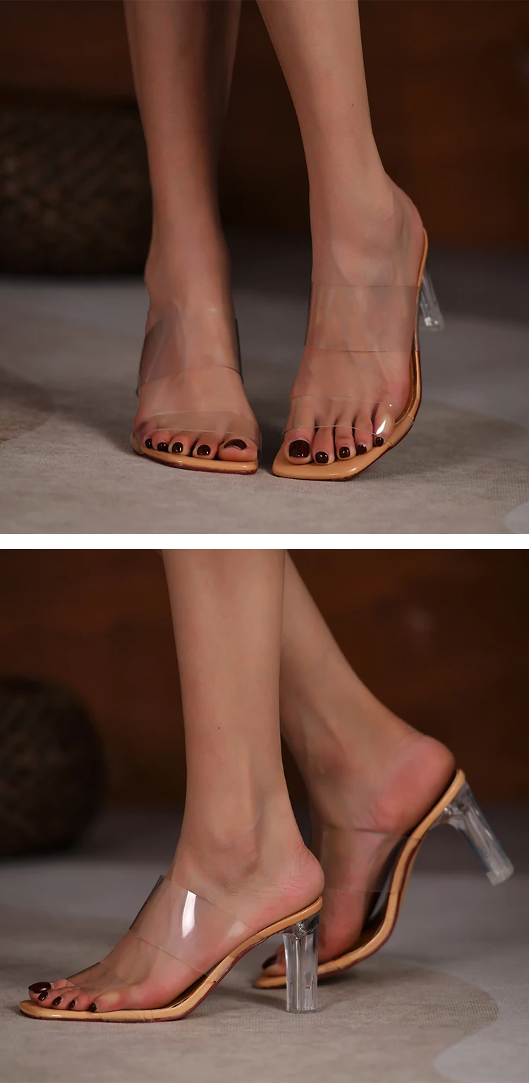 Летни дамски Чехли 2022 г., Улични Прозрачни Сандали от Прозрачно Желе от PVC, вечерни Модни дамски Обувки На висок ток с отворени пръсти Изображение 3
