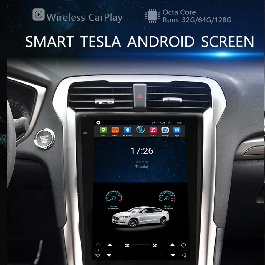 128 Грама За Ford Mondeo Fusion MK5 Радио Android 10 Мултимедия 2013-2019 GPS Navi Главното устройство Tesla Авто Аудио Стерео Видео плейър Изображение 1