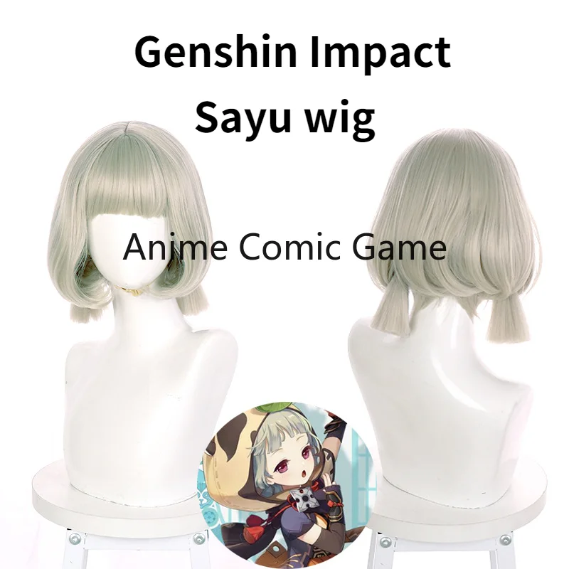 Genshin Impact Sayu Cosplay Перука Кратък Огнеупорни Синтетични Перука Вграден Регулируем Мрежа За Коса, За Аниме Игри Coser Изображение 0