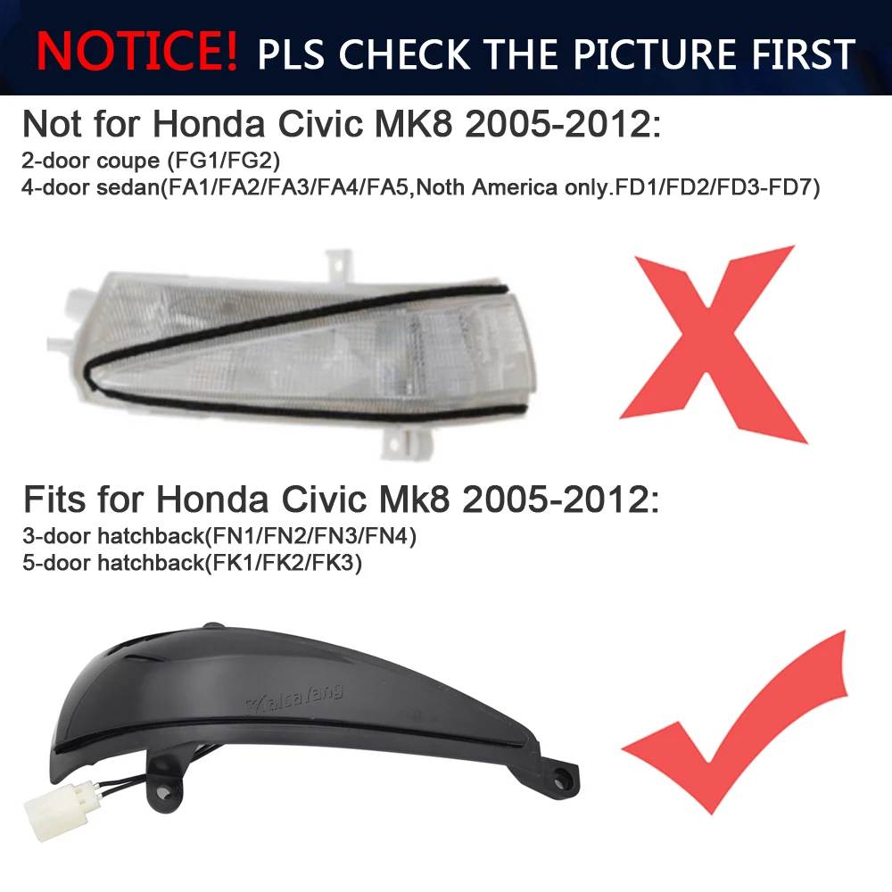 Автомобилни Led Странични Огледала за Обратно виждане Указател на Завоя Led Динамични Светлини За Honda Civic 8th MK8 Type-S Type-R FN 1 2 3 FK 1 2 3 Изображение 2