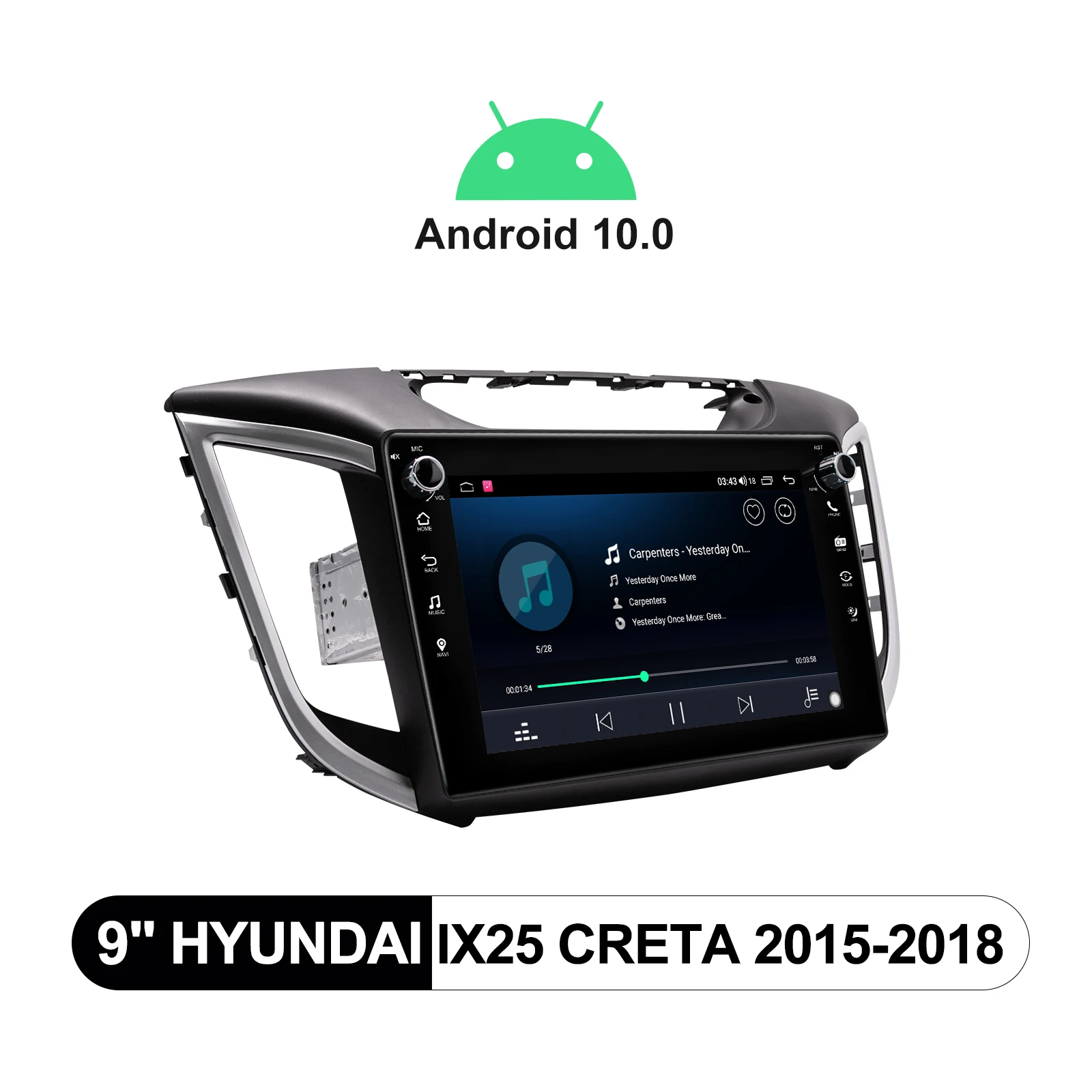Android 10,0 главното устройство GPS Навигация, 4 GB RAM + 64 GB ROM авто радио за Hyundai IX25 Creta 2015-2018 без DVD-плейър Поддръжка на RDS 4G Изображение 3