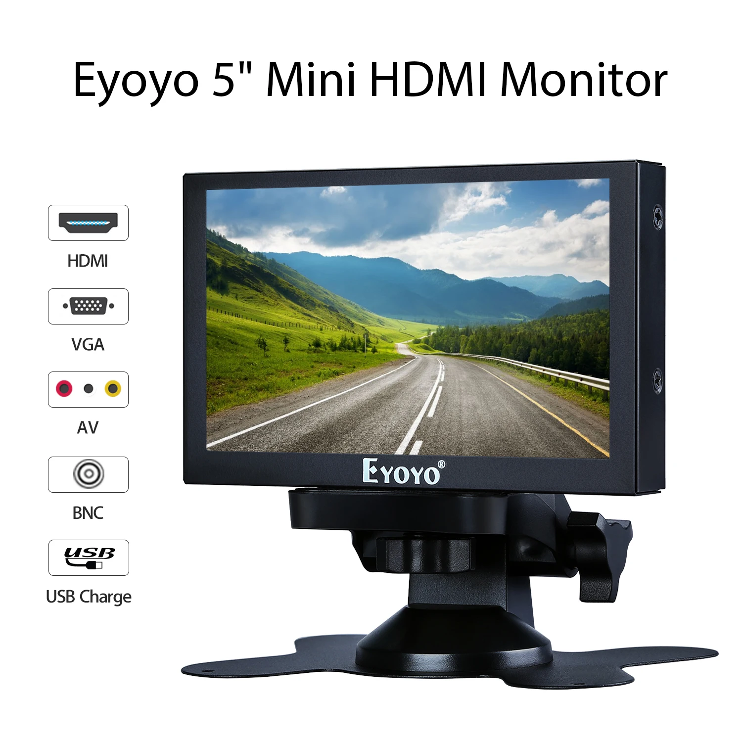 Eyoyo 5-Инчов Мини Монитор, Камера за Задно виждане LCD Екран за Задно виждане, HDMI-Съвместими VGA BNC за Сигурност Гръб на облегалката за глава Дисплей Изображение 0