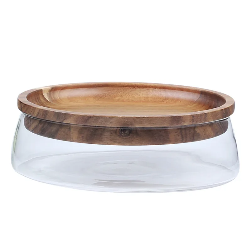 Тава в европейски стил двуслойни стъклена тава за сушени плодове, пъпеш, ядки, дървена кутия за съхранение на шоколадови бонбони Изображение 4