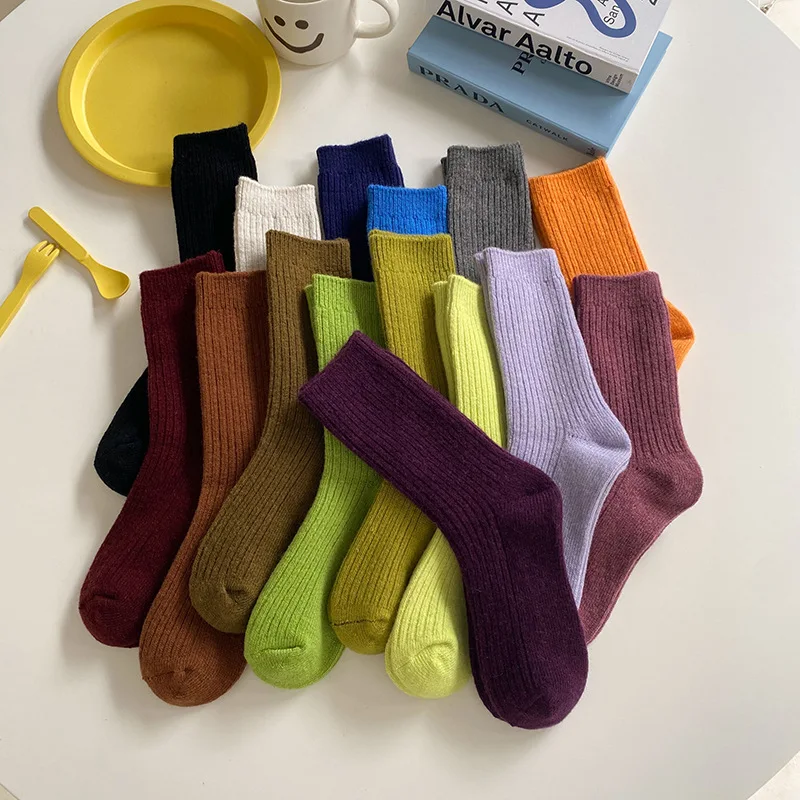Зимни Чорапи, Дамски Изолирана Чорапи От мериносова Вълна, Класически Обикновена Чорапи в Рубчик, високо качество на Свободни Модни Чорапи в Японски Корейски Стил Изображение 1