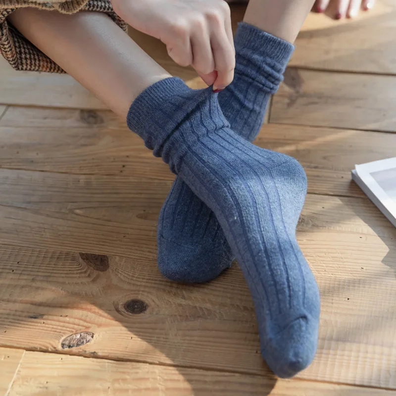 Зимни Чорапи, Дамски Изолирана Чорапи От мериносова Вълна, Класически Обикновена Чорапи в Рубчик, високо качество на Свободни Модни Чорапи в Японски Корейски Стил Изображение 4