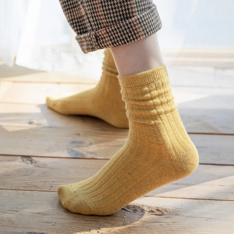 Зимни Чорапи, Дамски Изолирана Чорапи От мериносова Вълна, Класически Обикновена Чорапи в Рубчик, високо качество на Свободни Модни Чорапи в Японски Корейски Стил Изображение 5